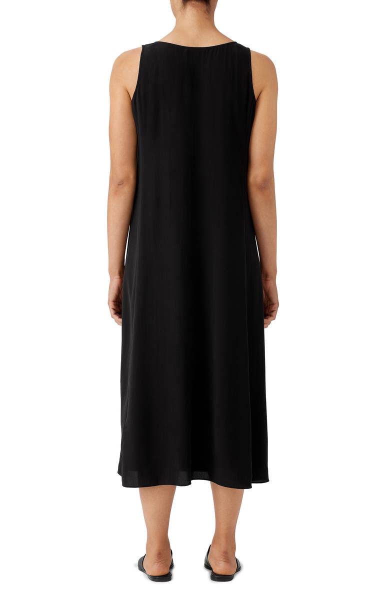 Eileen Fisher Scoop Neck Silk Georgette Midi Dress, Alternate, color, Black
