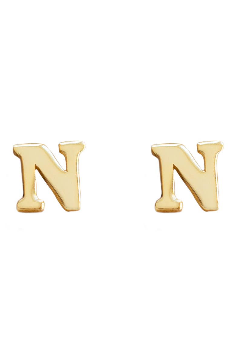Block Letter Initial Stud Earrings, Main, color, GOLD PLATED N