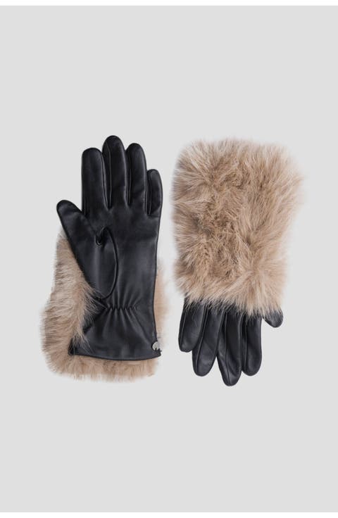 Leather With Faux Fur Leather Gloves With Faux Fur Trim