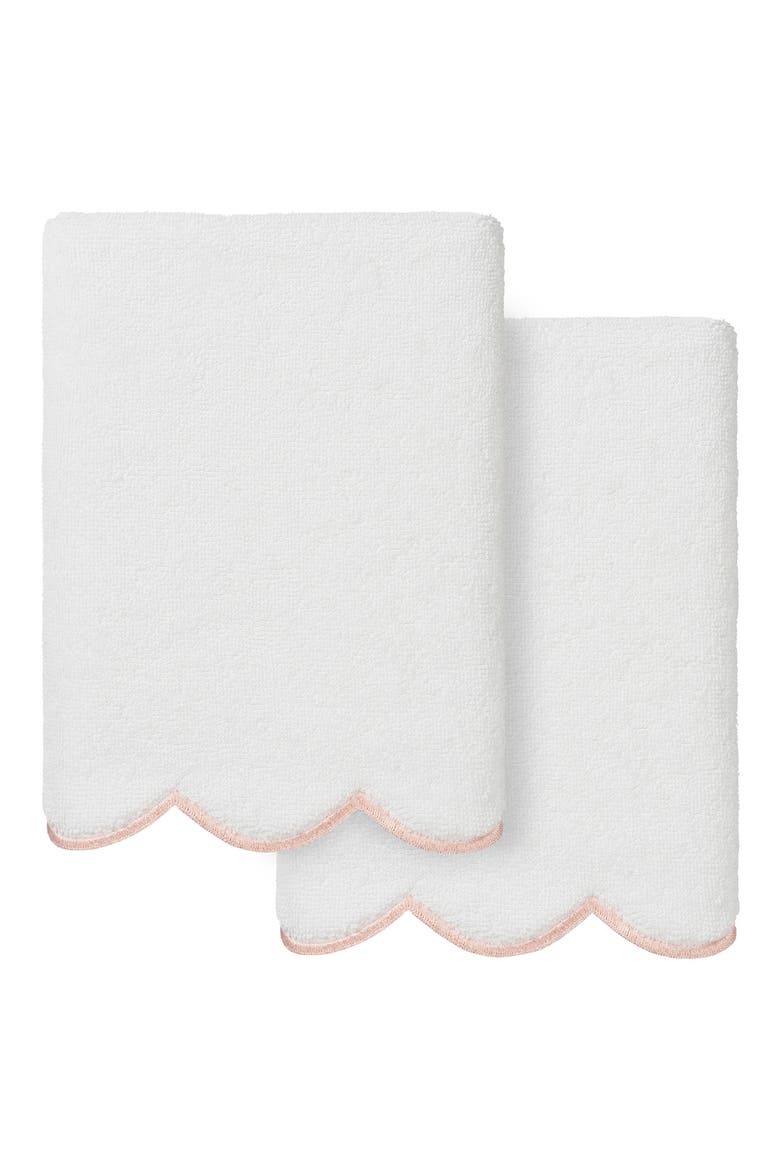 Adornia Scallop Set of 2 Hand Towels, Main, color, WHITE/ PINK