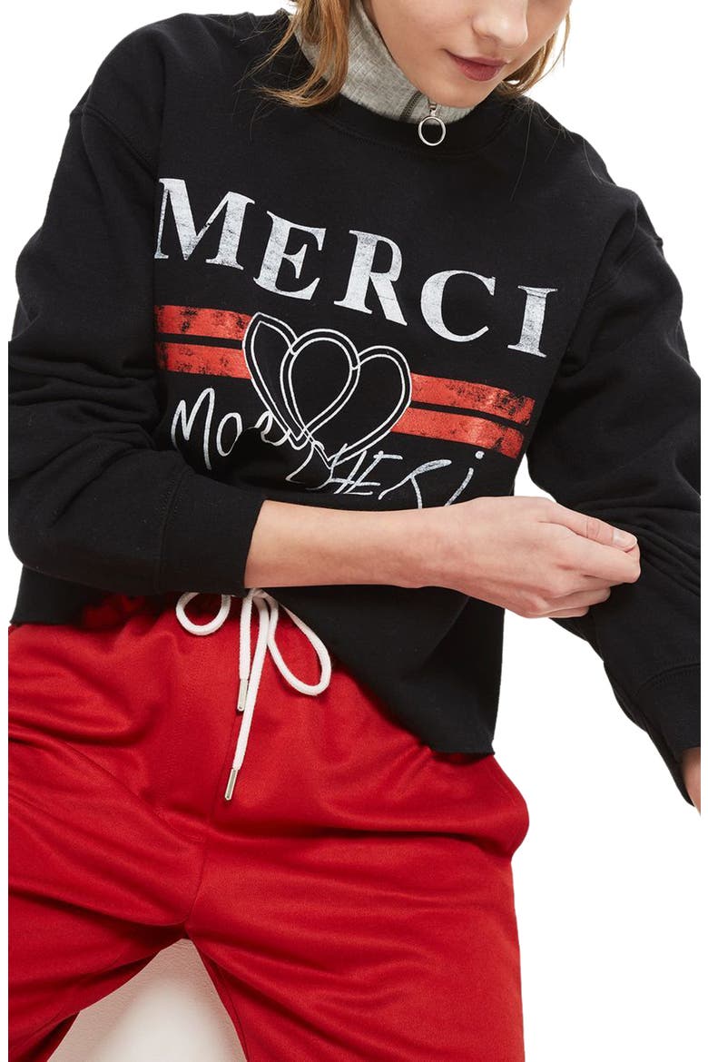 Merci Crop Sweatshirt, Main, color, BLACK MULTI