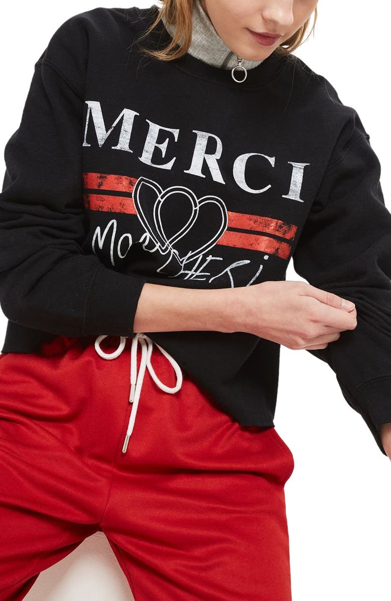 Topshop Merci Crop Sweatshirt, Main, color, 