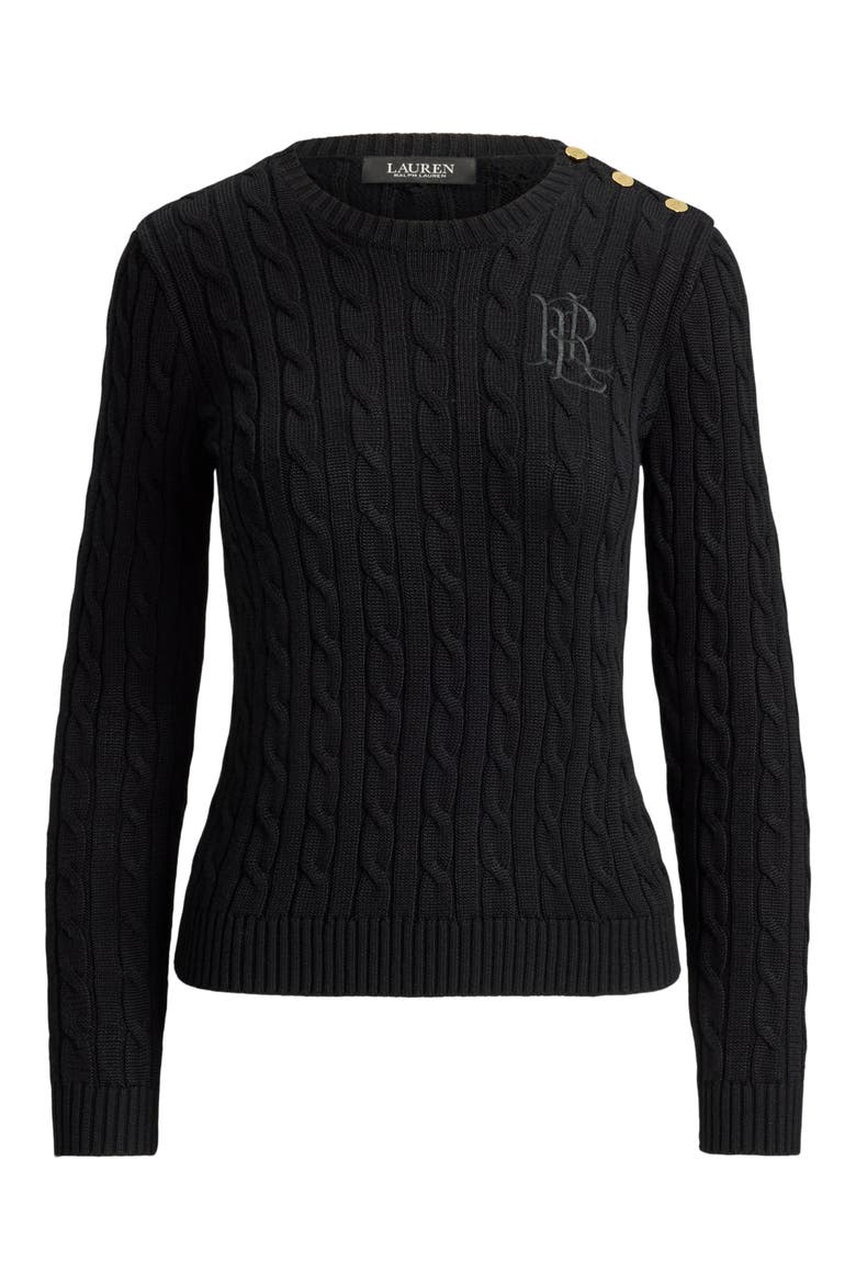 Button Trim Cable Knit Sweater, Alternate, color, BLACK