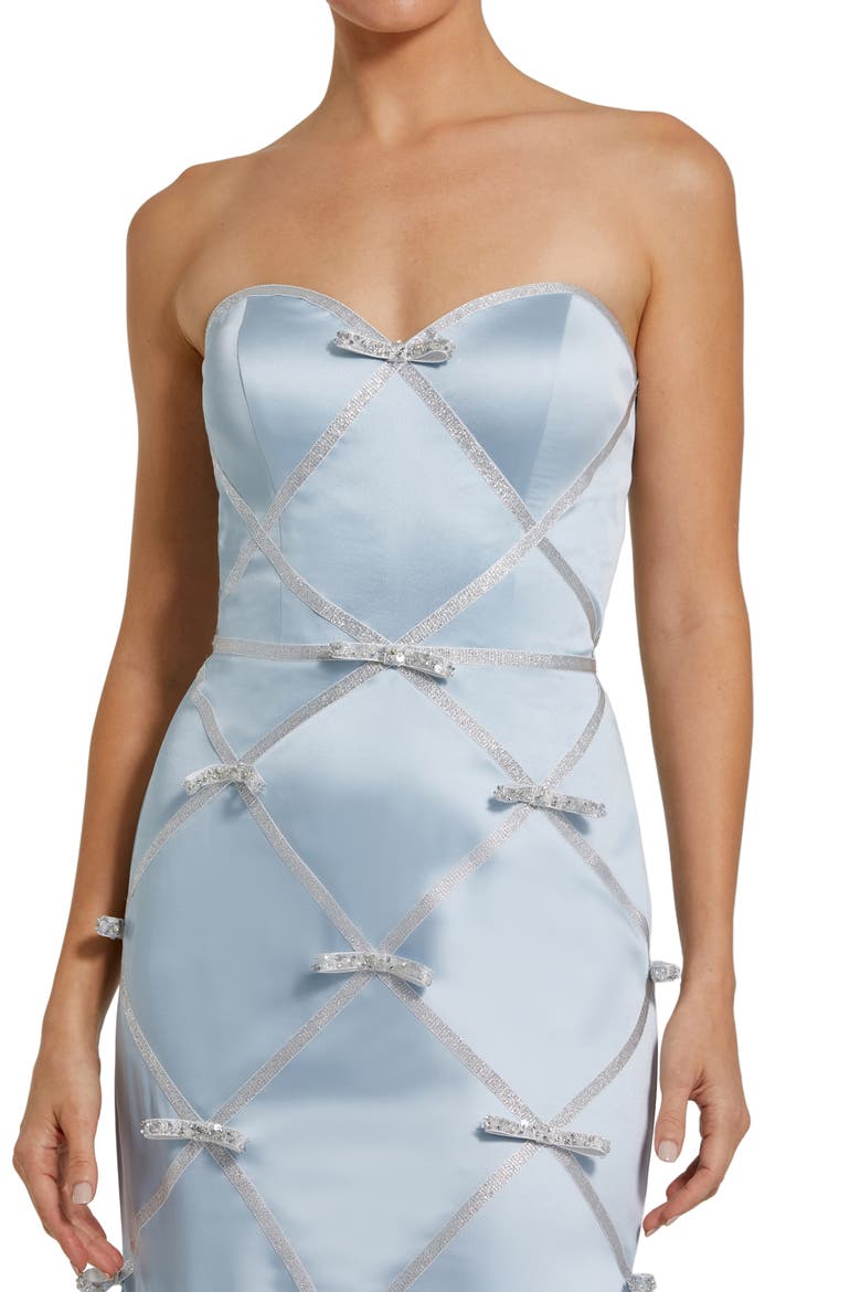 3D Bow Satin Strapless Mermaid Gown, Alternate, color, Powder Blue Silver