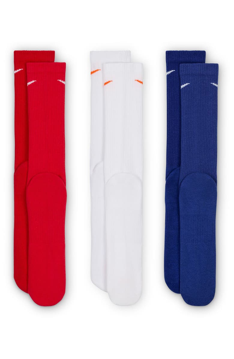 Nike Assorted 3-Pack Everyday Plus Cushion Crew Training Socks, Alternate, color, Red/White/Blue