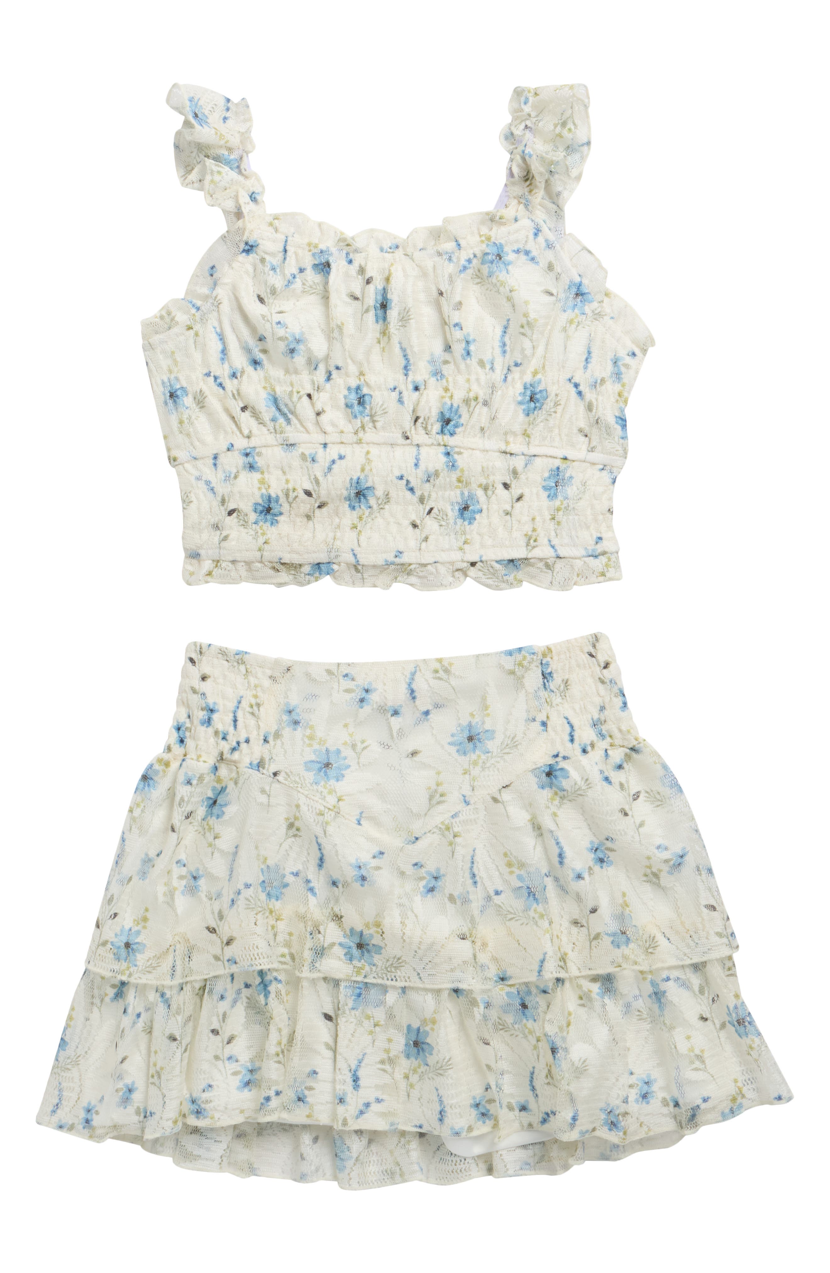 Sara Sara Kids' Lace Print Top & Skirt Set