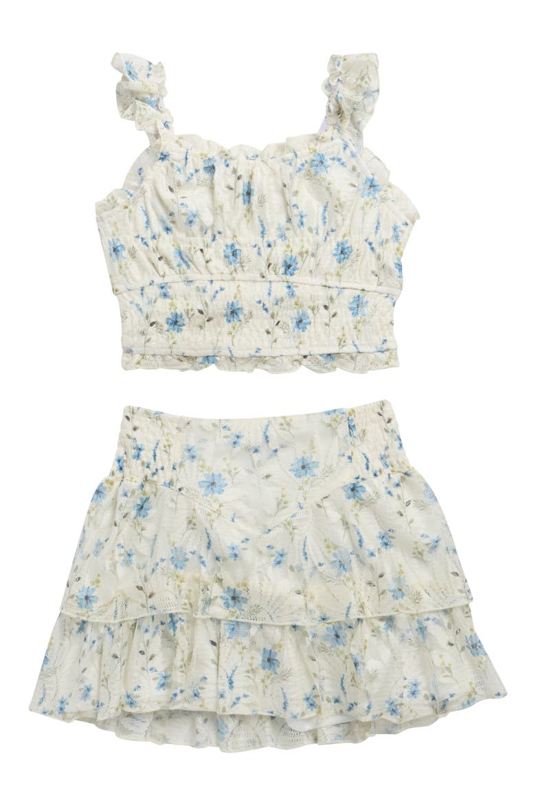 Kids' Lace Print Top & Skirt Set, Main, color, IVORY