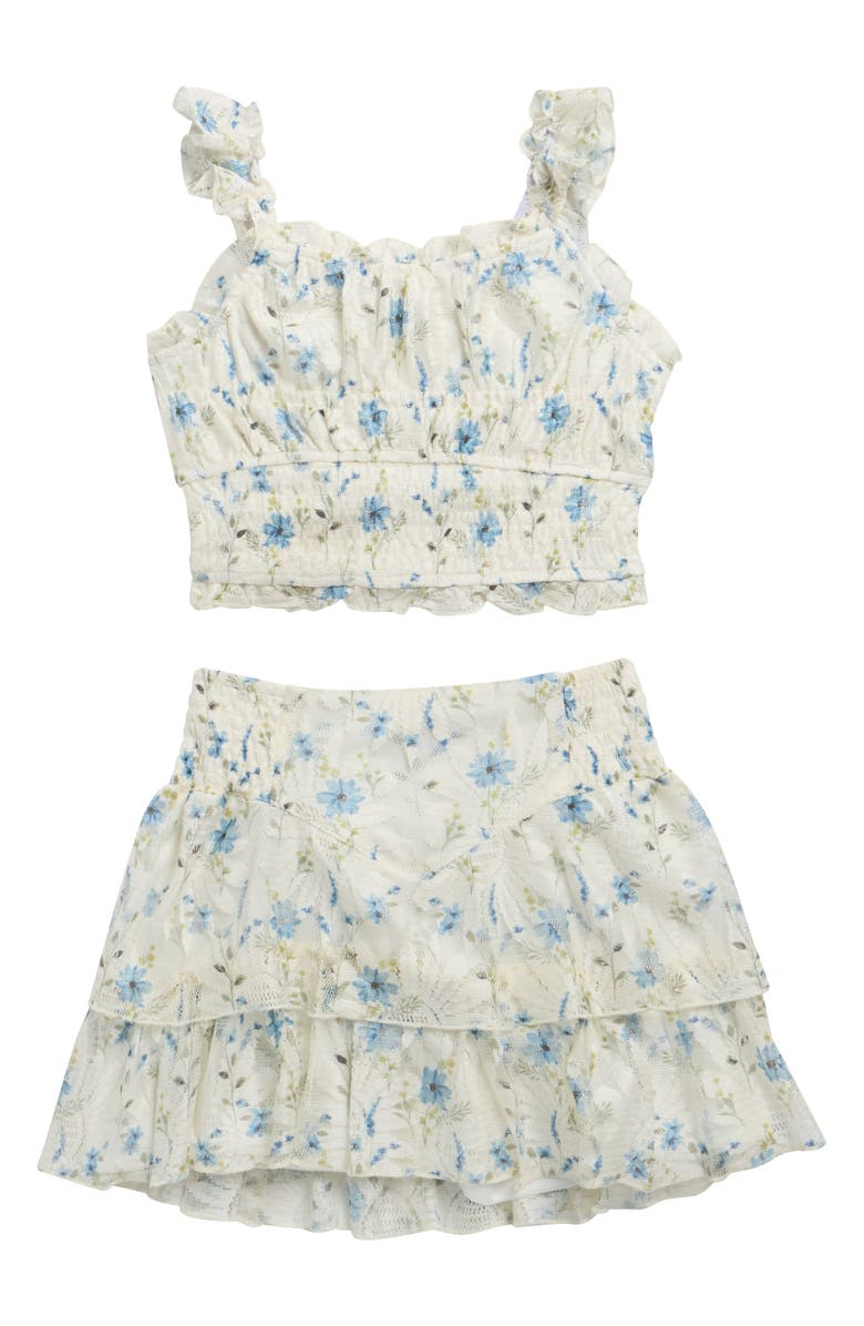 Sara Sara Kids' Lace Print Top & Skirt Set, Main, color, 