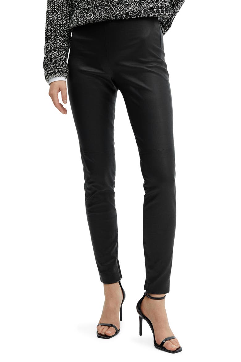 Zip Hem Leather Leggings, Main, color, BLACK