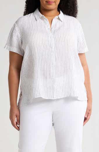 Eileen Fisher Stripe Organic Linen Button-Up Shirt