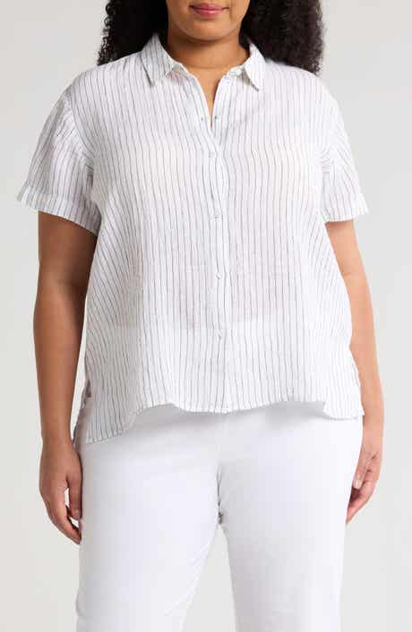 Eileen Fisher Stripe Organic Linen Button-Up Shirt