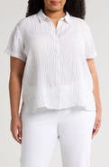 Eileen Fisher Stripe Organic Linen Button-Up Shirt