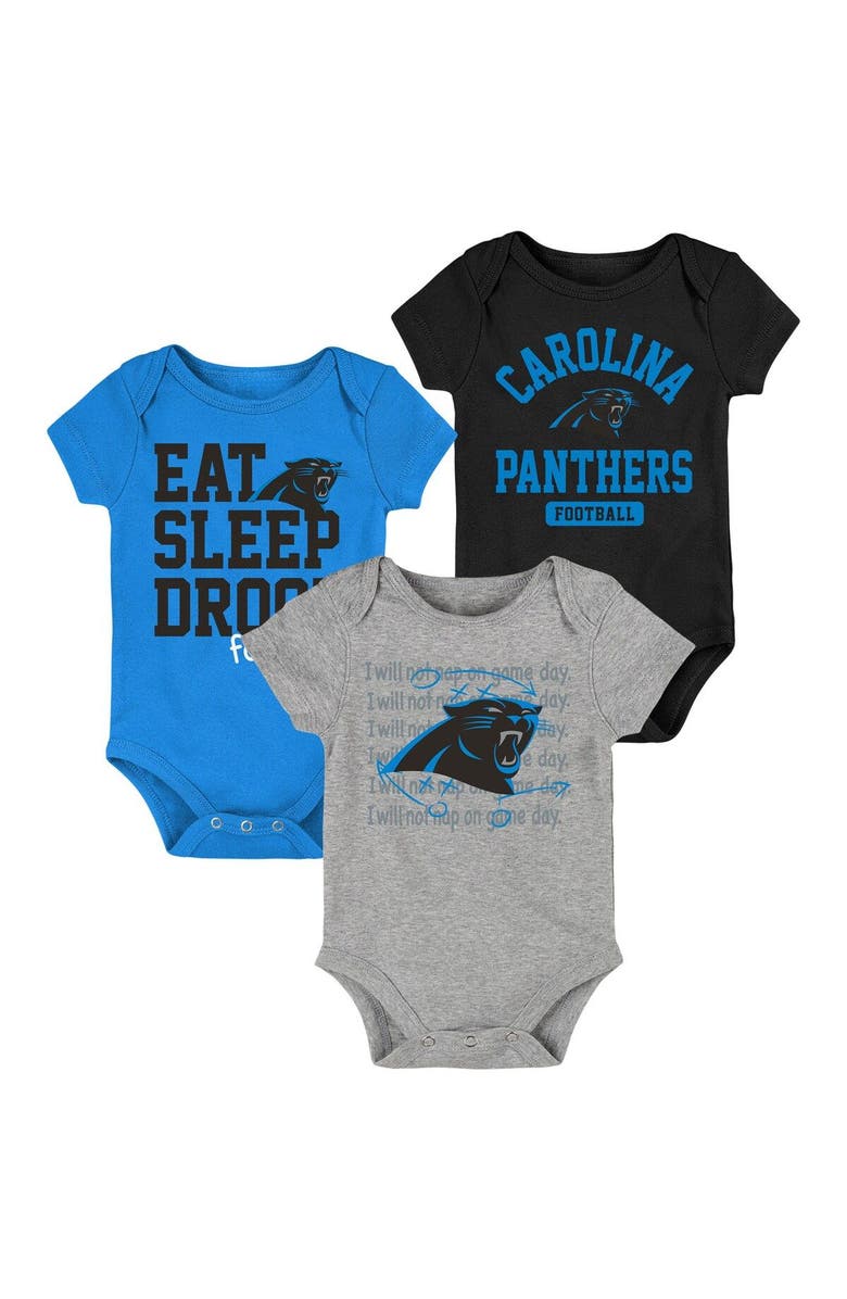 Outerstuff Newborn & Infant Black/Blue Carolina Panthers Eat Sleep Drool Football Three-Piece Bodysuit Set, Main, color, 