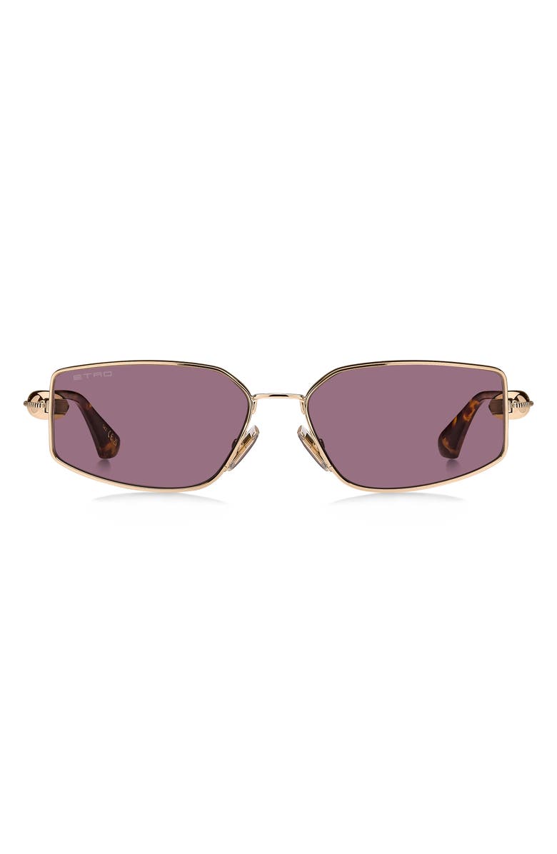 Etro 59mm Rectangular Sunglasses, Main, color, Rose Gold/ Burgundy