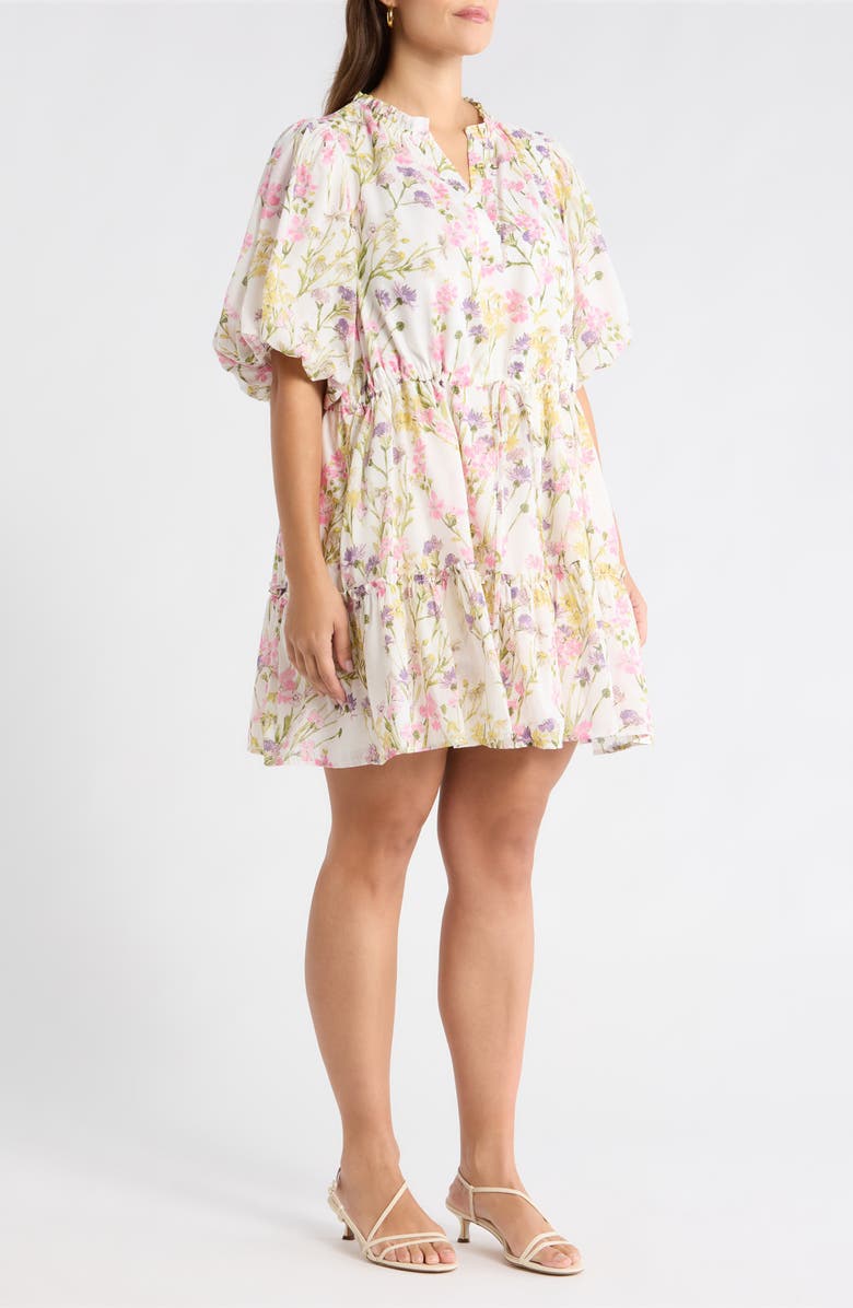 SUGARLIPS Lita Floral Noella Shift Minidress, Alternate, color, White-Multi