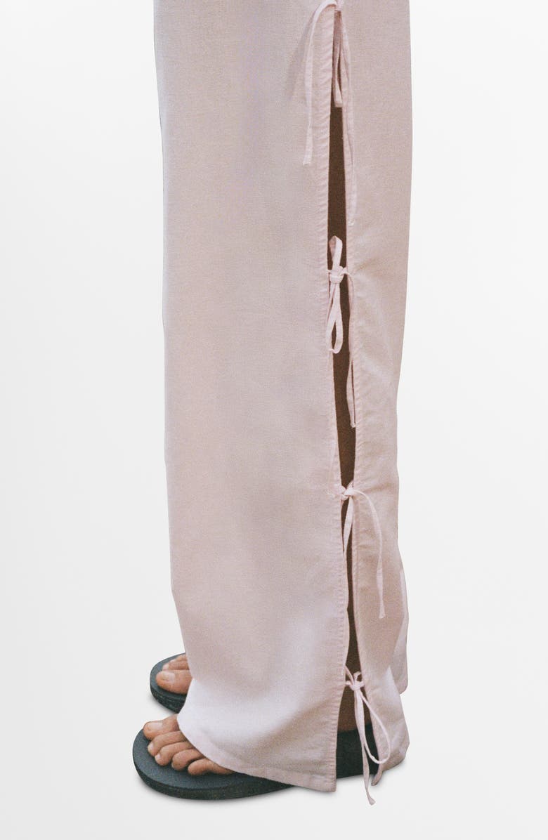 MANGO Side Tie Straight Leg Cotton & Linen Pants, Alternate, color, Pastel Pink