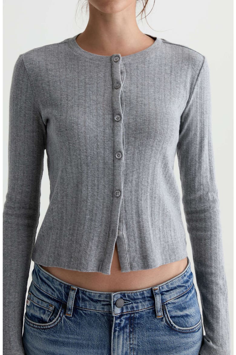 Edden Cotton Pointelle Cardigan, Alternate, color, HEATHER GREY