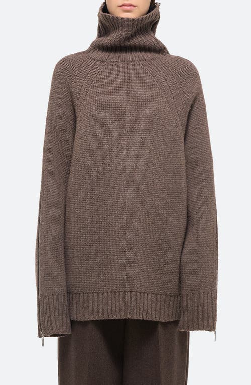 Helmut Lang Zipped Wool-cashmere Turtleneck Sweater In Brown