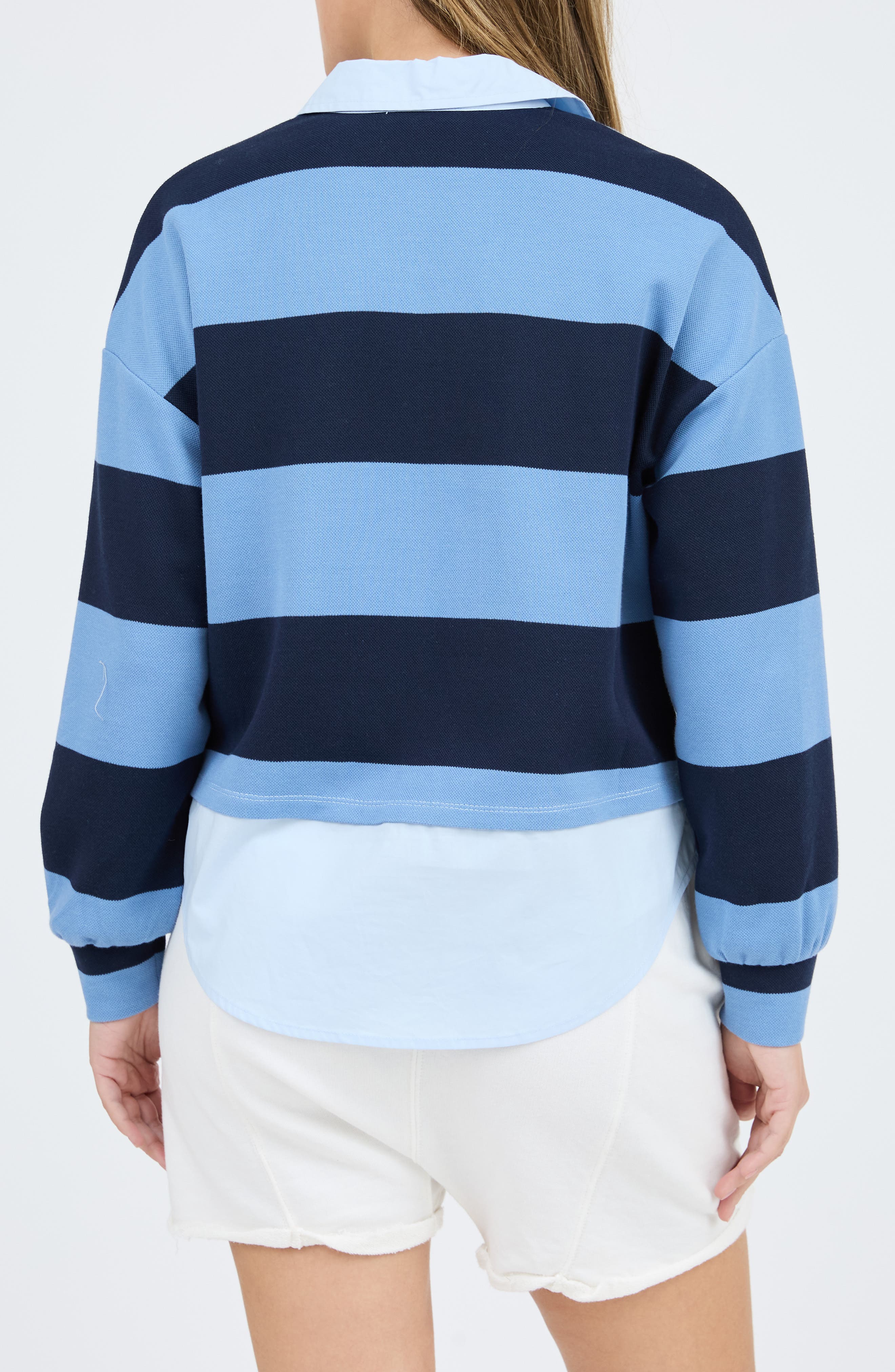 Blu Pepper Stripe Long Sleeve Layered Rugby Polo (Women) | Nordstromrack