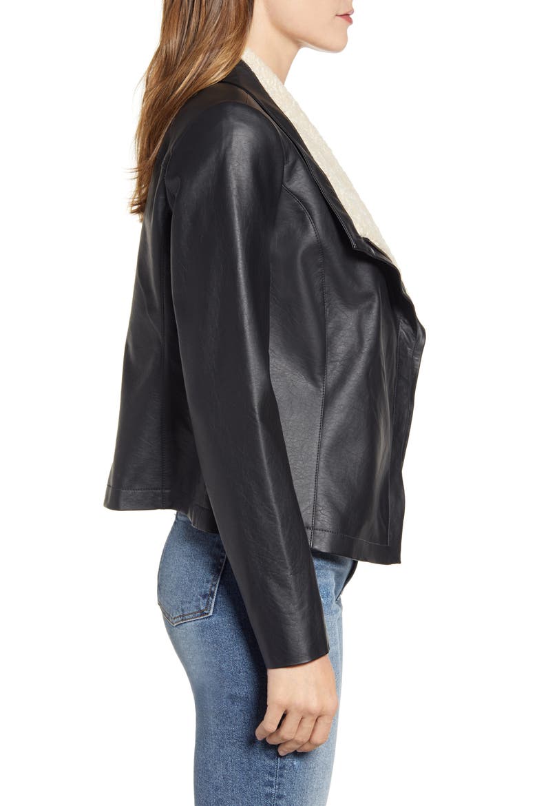 Faux Leather & Faux Fur Moto Jacket, Alternate, color, BLACK IVORY COMBO