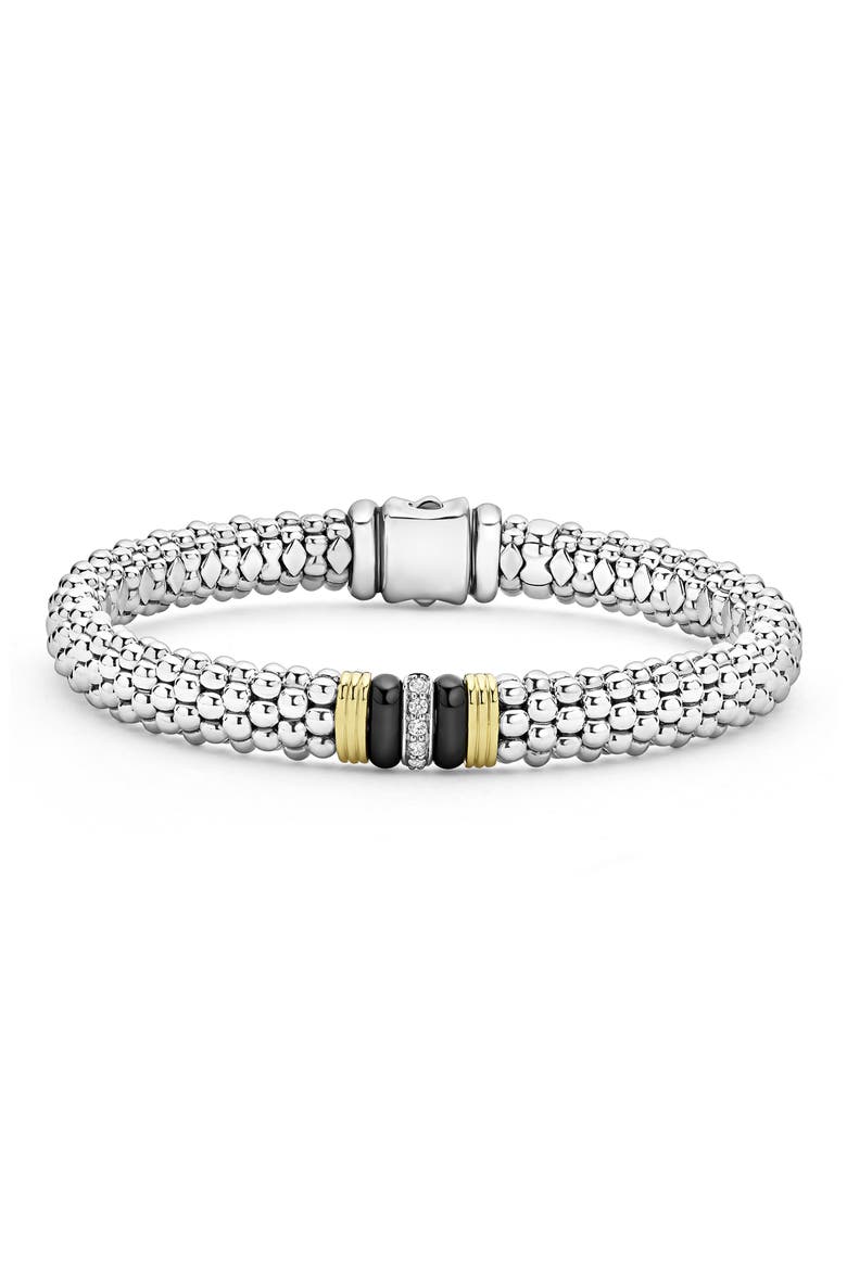 Single Pavé Diamond Station Caviar Bracelet, Main, color, BLACK
