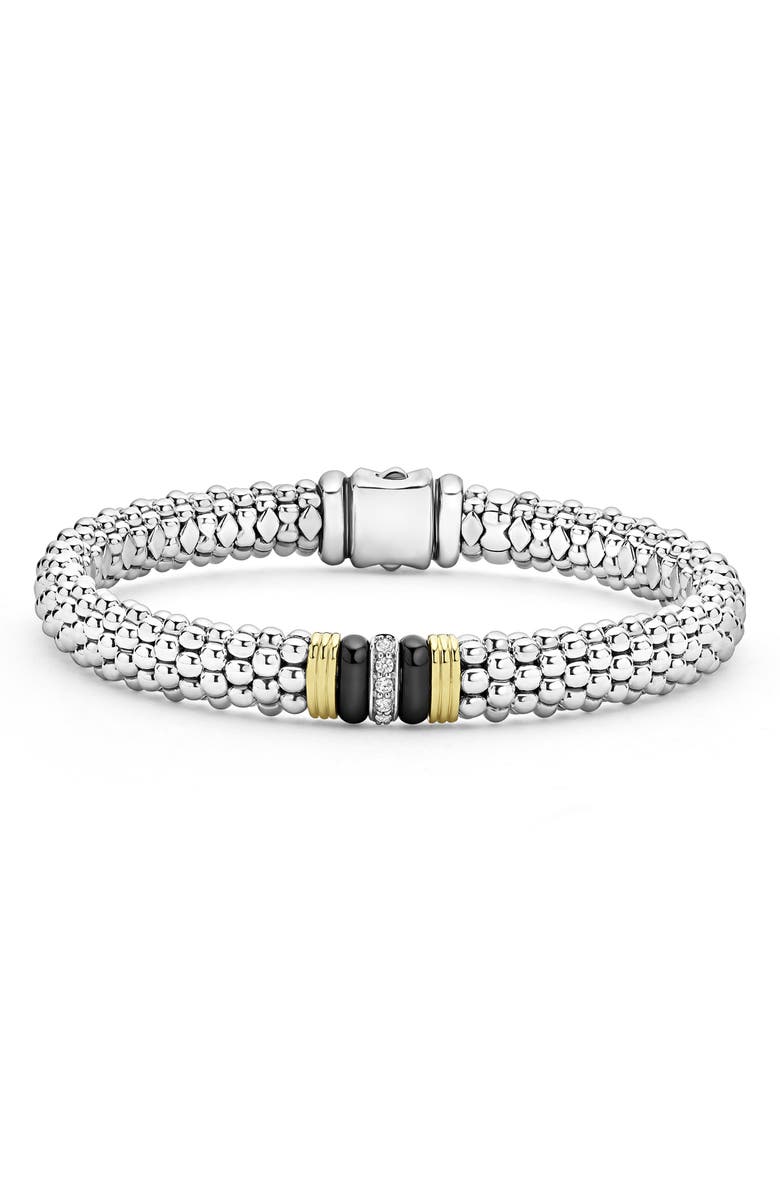 LAGOS Single Pavé Diamond Station Caviar Bracelet, Main, color, Black