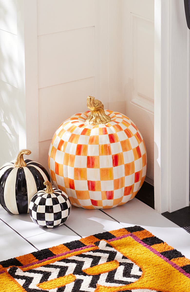 MACKENZIE CHILDS Orange Check Large Pumpkin, Alternate, color, Orange