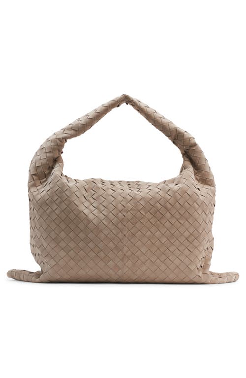 Bottega Veneta Large Hop Intrecciato Suede Hobo Bag In 1550 Mastice-m Brass
