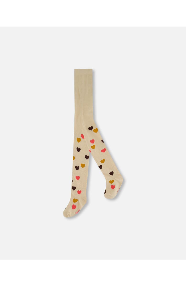 Deux par Deux Girl's Jacquard Tights Beige Little Hearts, Main, color, 