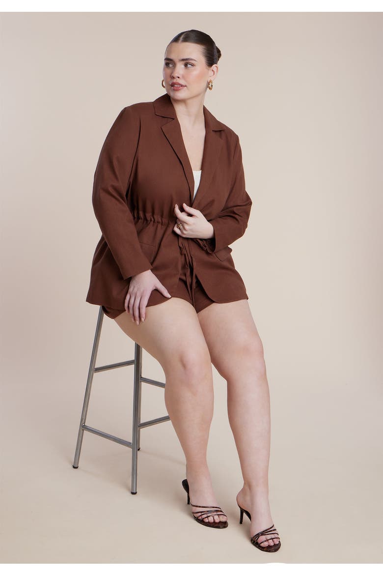 Drawstring Waist Linen Blazer, Alternate, color, DOWNTOWN BROWN