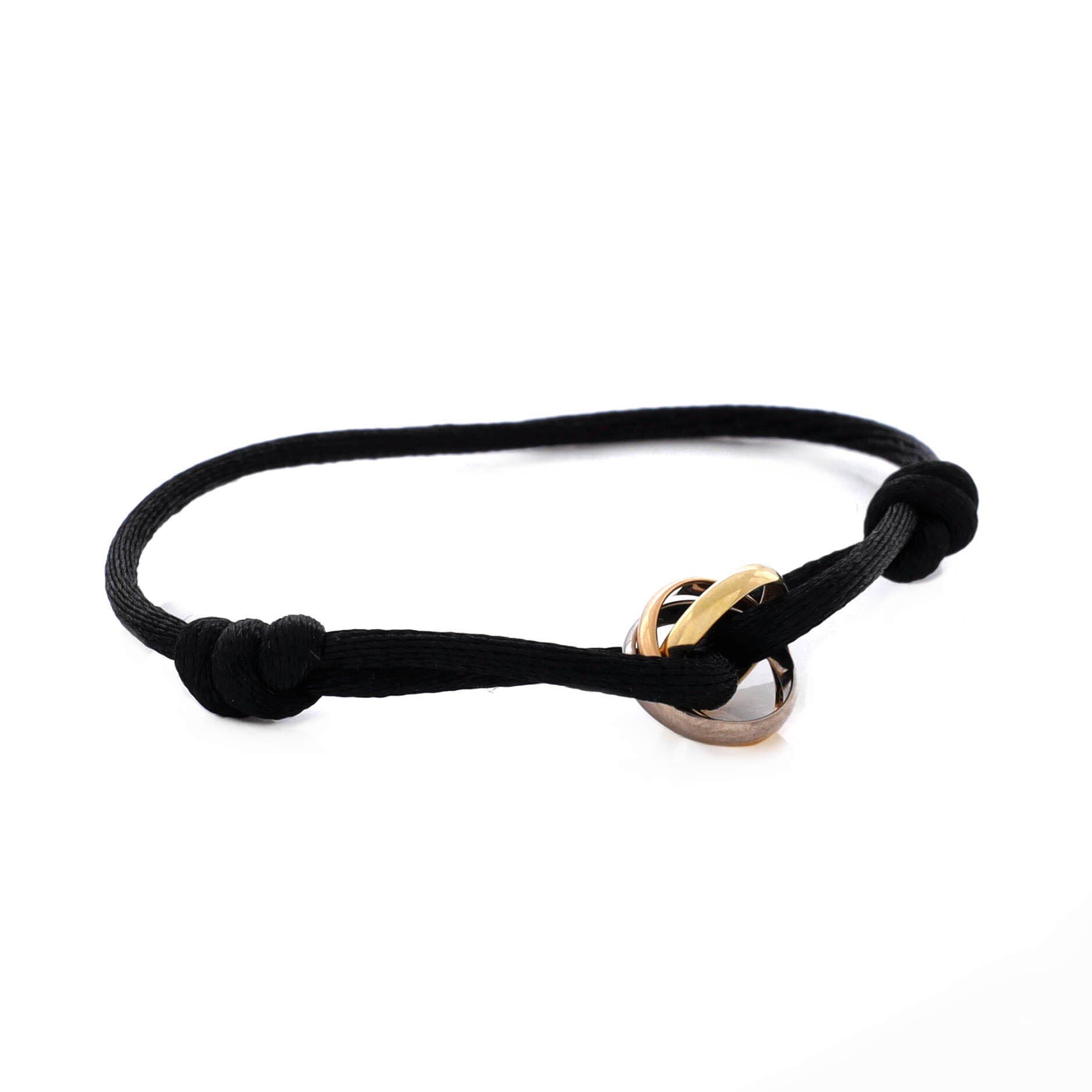 Trinity On Cord Bracelet Silk Cord with 18K Tricolor Gold, Alternate, color, Metallic Gold