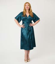 Unique Vintage Tie Wrap Surplice Midi Dress
