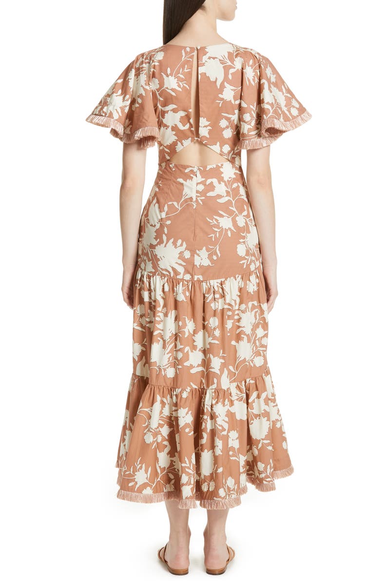 Johanna Ortiz Tea House Raffia Trim Floral Print Dress, Alternate, color, 