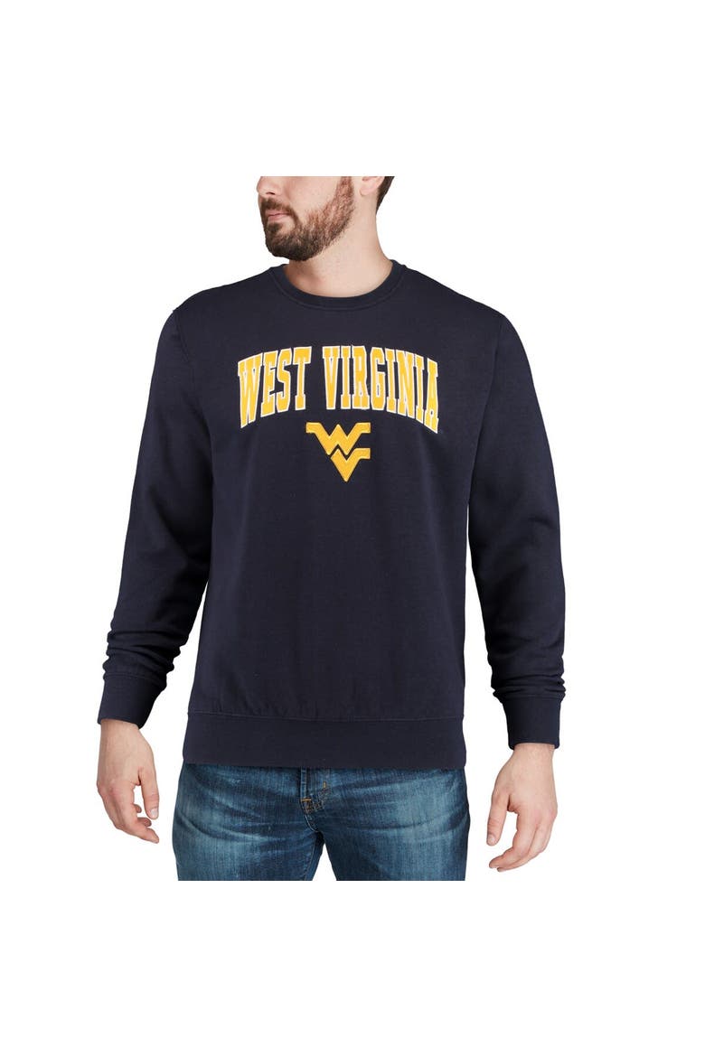 Men's Colosseum Navy West Virginia Mountaineers Arch & Logo Crew Neck Sweatshirt, Alternate, color, Navy