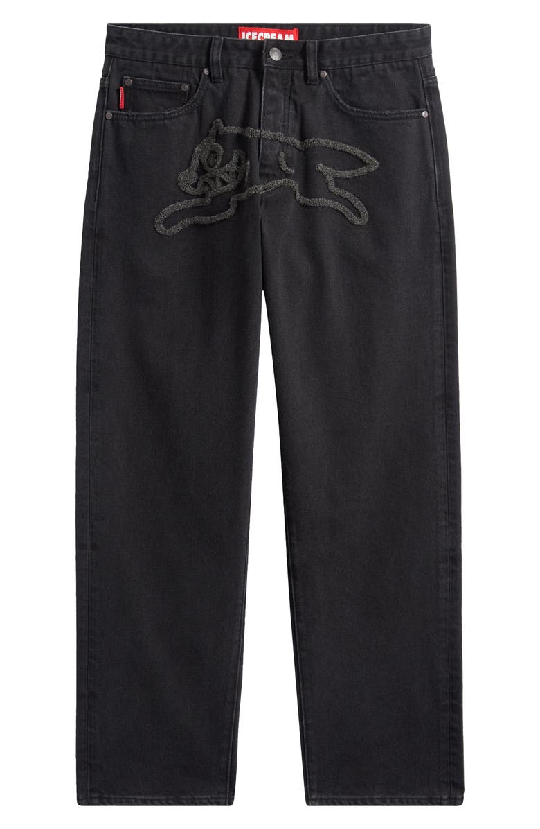 ICECREAM Vanilla Fit Black Cherry Running Dog Appliqué Jeans, Alternate, color, Black Caramel