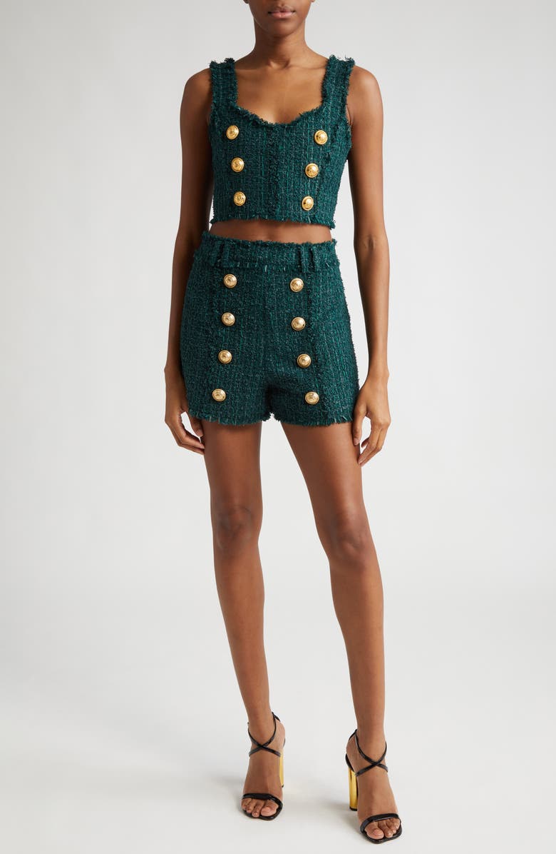 Balmain 8-Button Tweed Shorts, Alternate, color, 