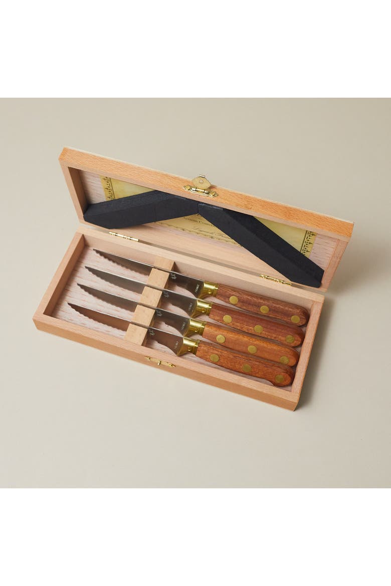 La Fourmi 4 Piece Laiton Steak Knife Set in Wood Presentation Box, Alternate, color, Black