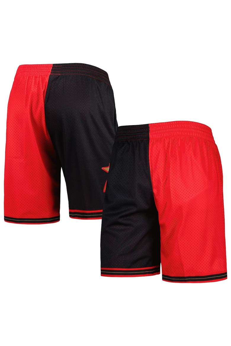 Men's Mitchell & Ness Black/Red Philadelphia 76ers Hardwood Classics 2000 Split Swingman Shorts, Main, color, Black
