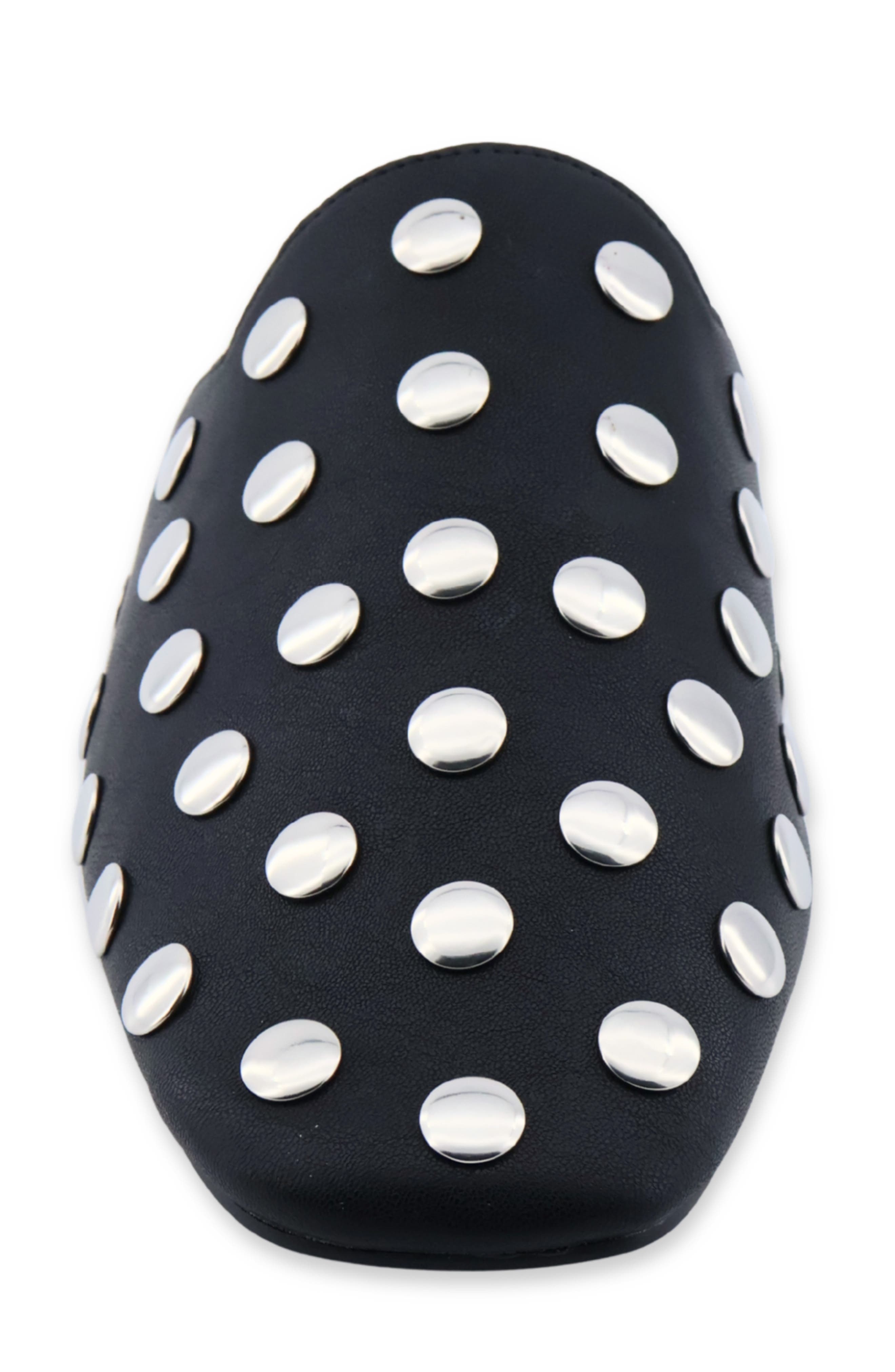 Aretha Studded Faux Leather Flat Mule, Alternate, color, BLACK