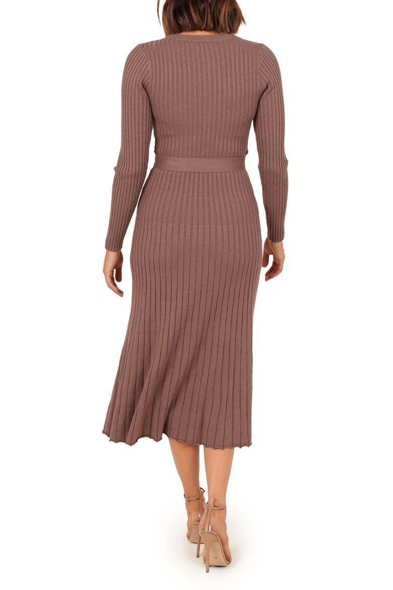 Reigan Tie Waist Long Sleeve Rib Midi Dress, Alternate, color, MOCHA