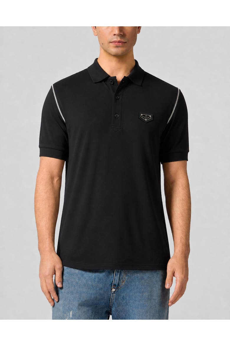 Polo T-Shirt Zippers On Sleeves Men, Main, color, black