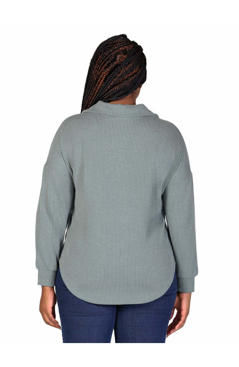 24seven Comfort Apparel Plus Size Ribbed Button Up Long Sleeve Collared Shirt Jacket, Alternate, color, Green