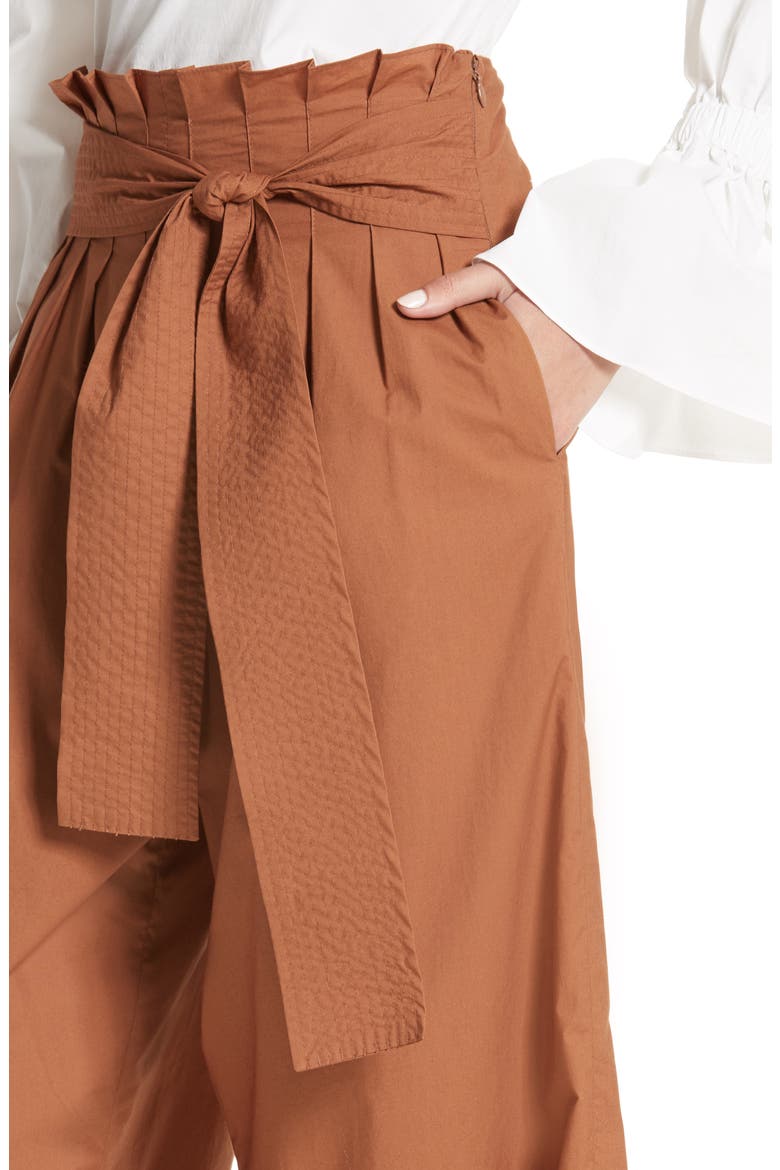 Wide Leg Belted Paperbag Pants, Alternate, color, COTTON POPLIN HAZELNUT BROWN