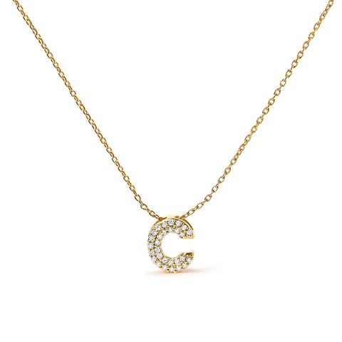 10K Gold Diamond Accent "A-Z" Initial Bubble Pendant Necklace