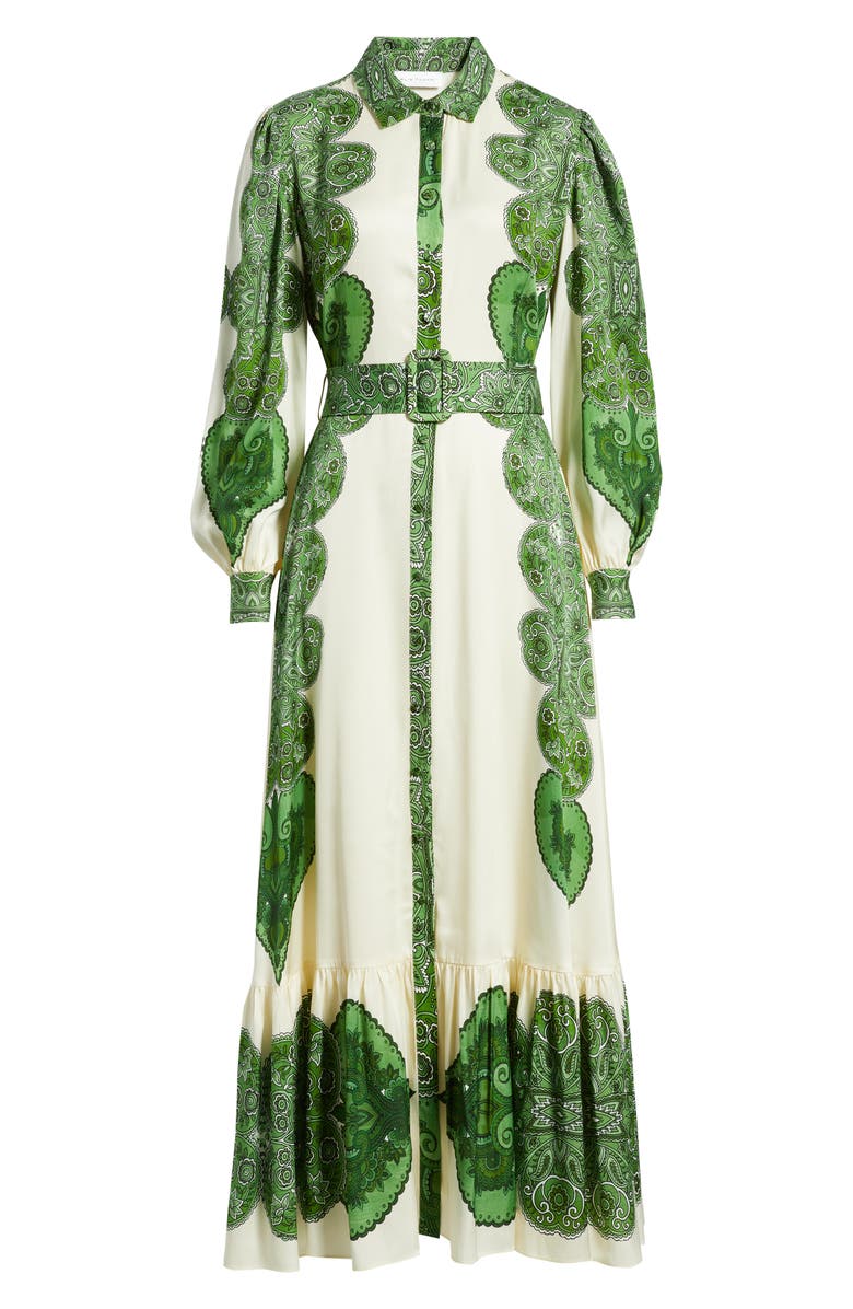 Elie Tahari The Harley Regent Placed Paisley Long Sleeve Stretch Silk Maxi Shirtdress, Alternate, color, Regent Paisley Print