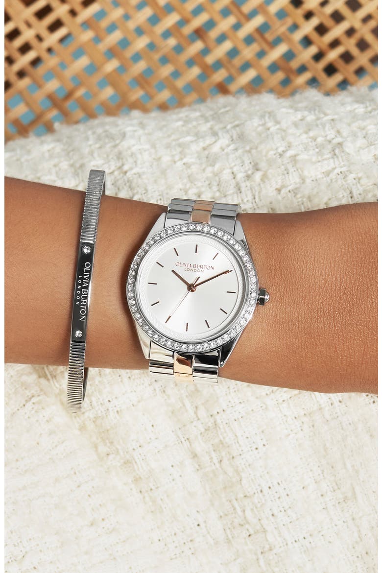 Bejewelled Quartz Bracelet Watch, 34mm, Main, color, SILVER WHITE