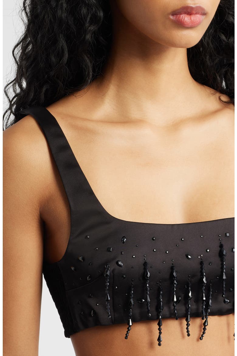Sleeveless Beaded Satin Crop Top, Alternate, color, BLACK