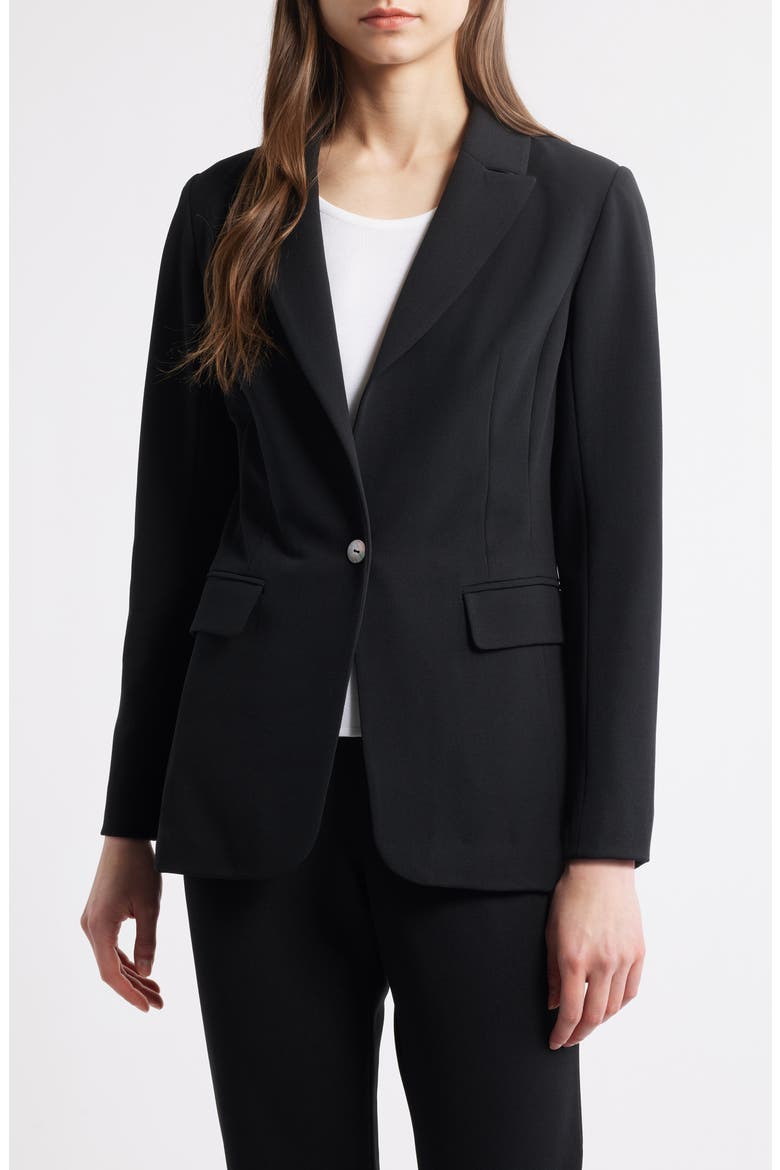 x Tanya Foster Deco Crepe One-Button Blazer, Alternate, color, BLACK
