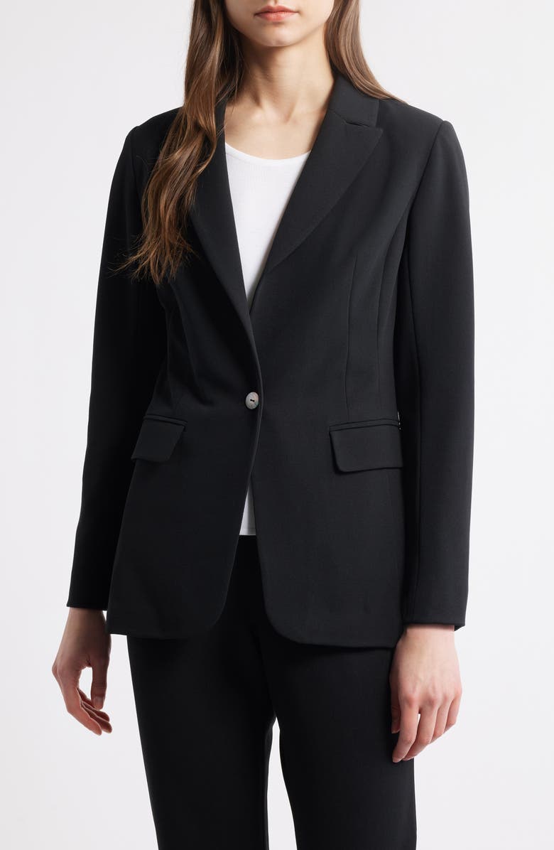Ming Wang x Tanya Foster Deco Crepe One-Button Blazer, Alternate, color, Black