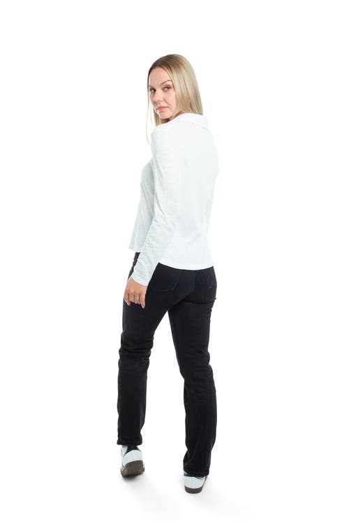 Wilt Clothing Scoop Neck Long Sleeve Polo Tee With Round Hem In Green